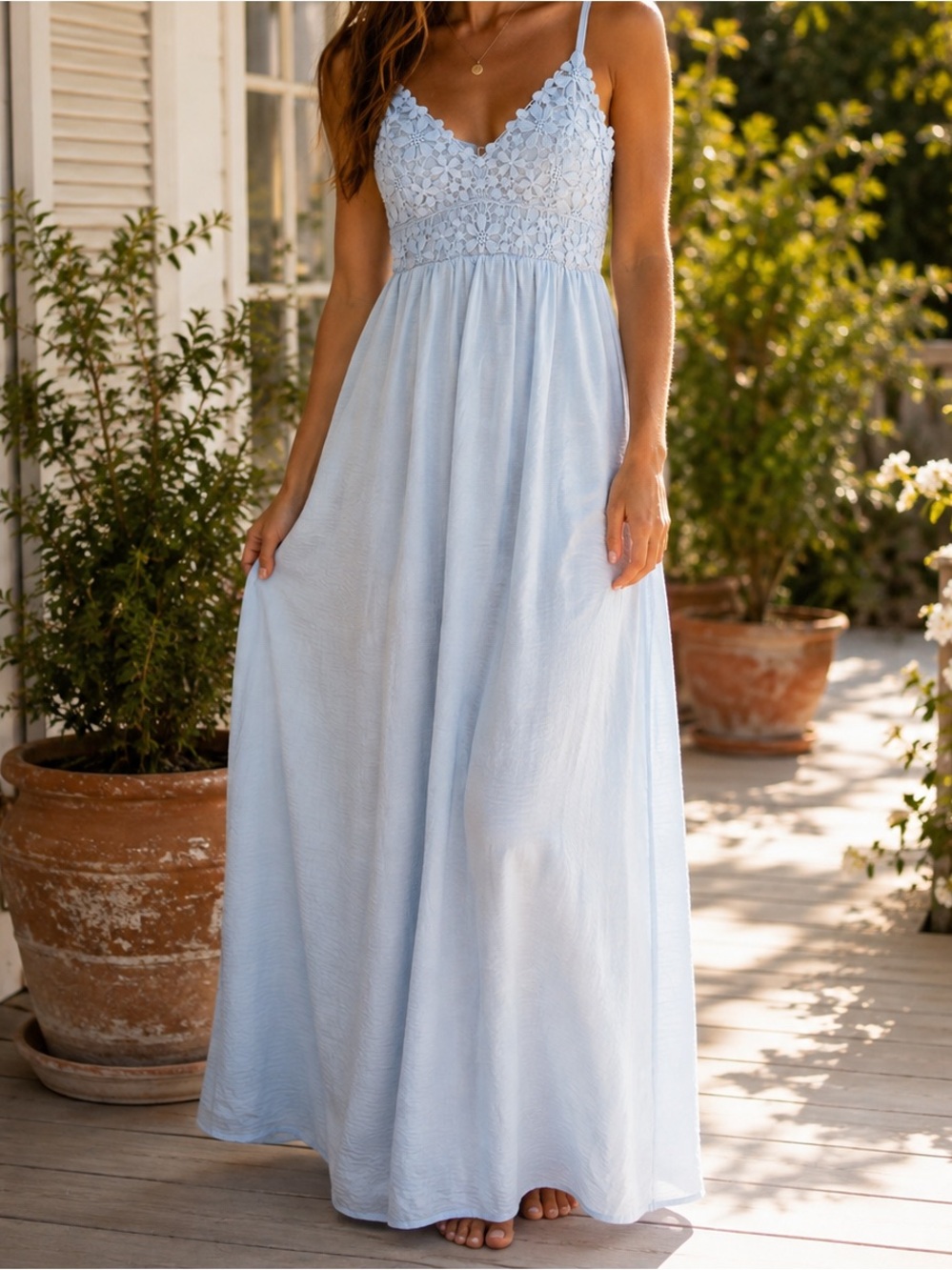 Derek Heart Blue Lace Maxi Dress